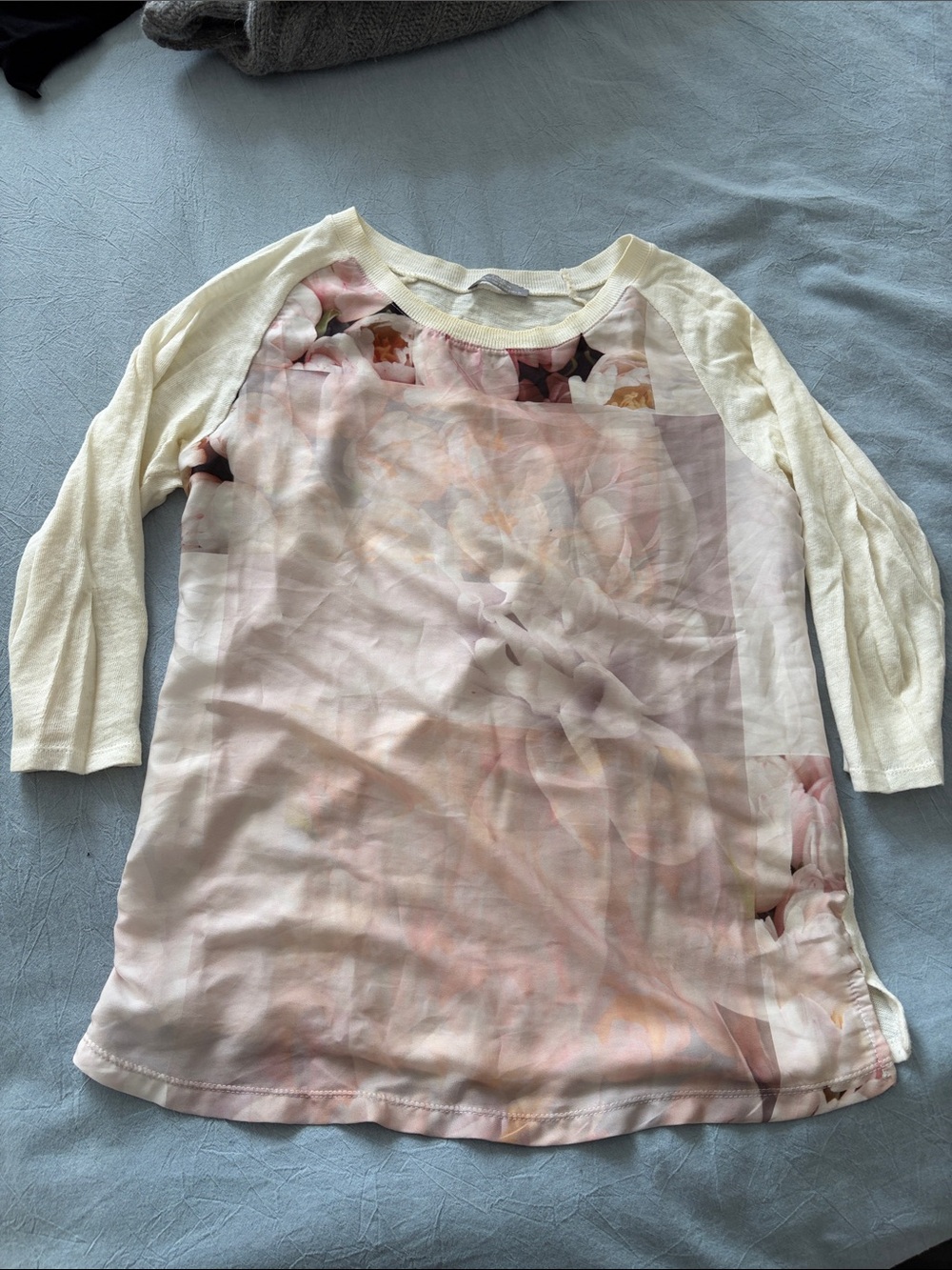 Zara Cream Raglan Top with Blush Floral Front Panel